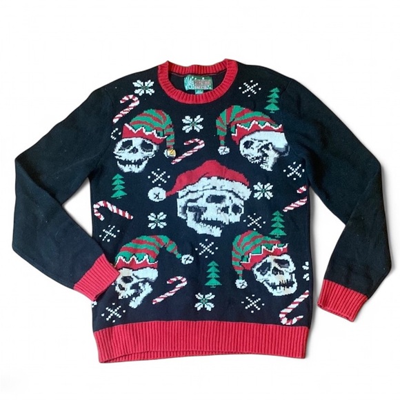 Ugly Christmas Sweater Size Large Skull Candy Cane Crew Neck Sweater - Picture 1 of 7